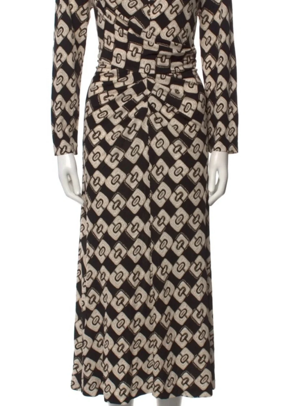 Diane Von Furstenberg Black and Cream Ruched Jersey Midi Dress size 12 - Picture 4 of 12